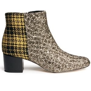 SAM Edelman Edith Plaid Tweed Glitter Ankle Boots Size 7 1/2M